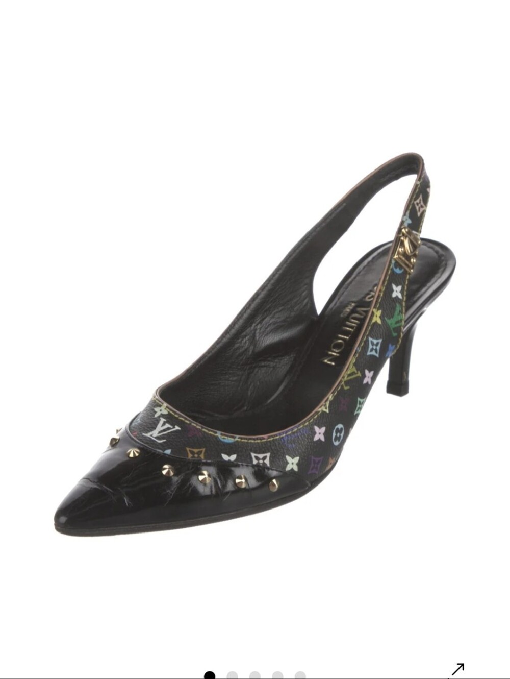 Louis Vuitton Black Multicolor Monogram Studded Slingback Pumps - Picture 6 of 7